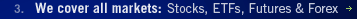 We cover all markets: Stocks, ETF's, Futures & Forex